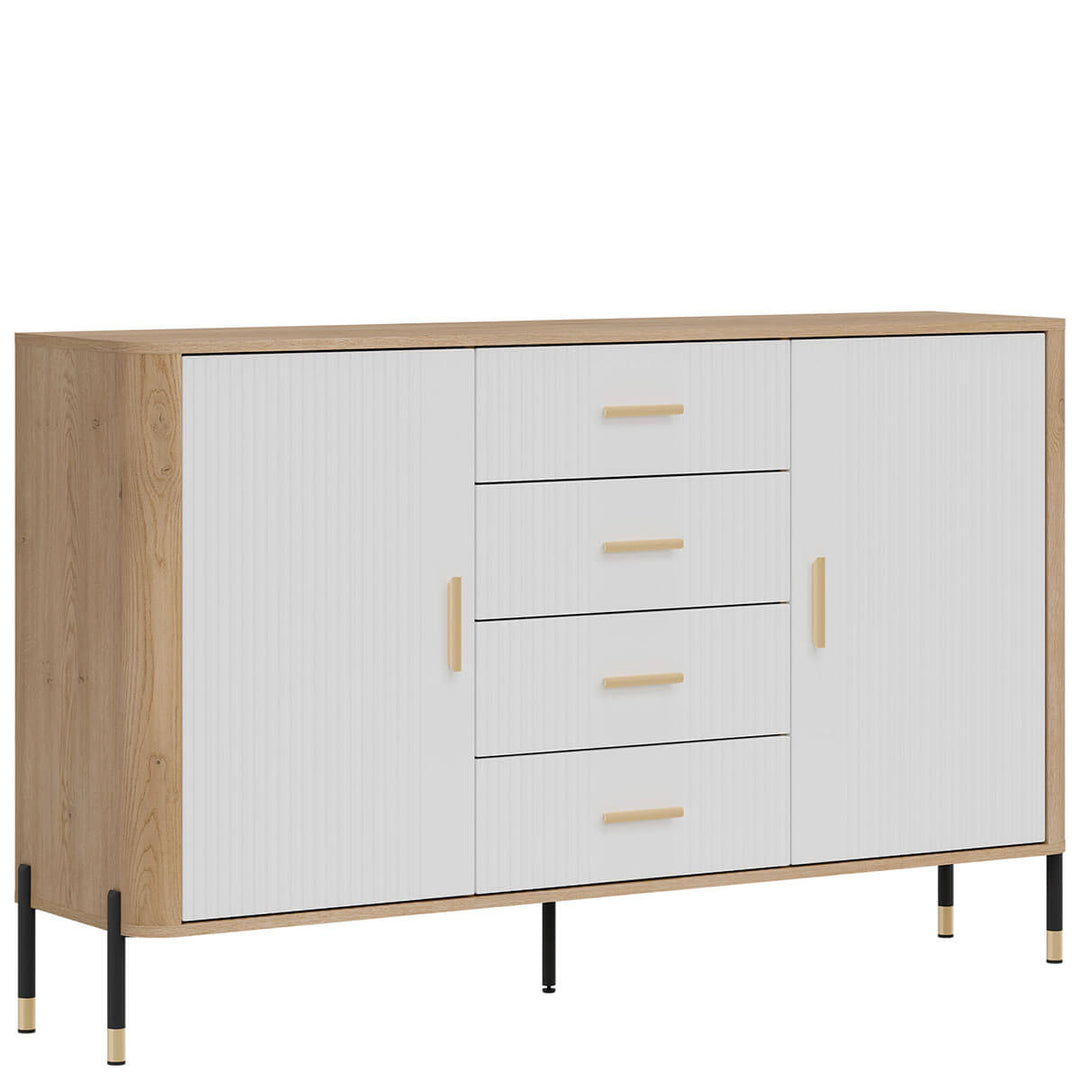 Фото вигляду зліва комода DANTE LIVEO DT09 дуб кремона торро / білий / золоті ручки