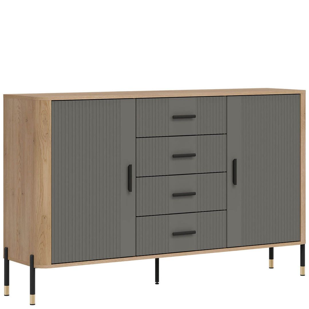 Фото вигляду зліва комода DANTE LIVEO DT09 дуб кремона торро / сірий / чорні ручки