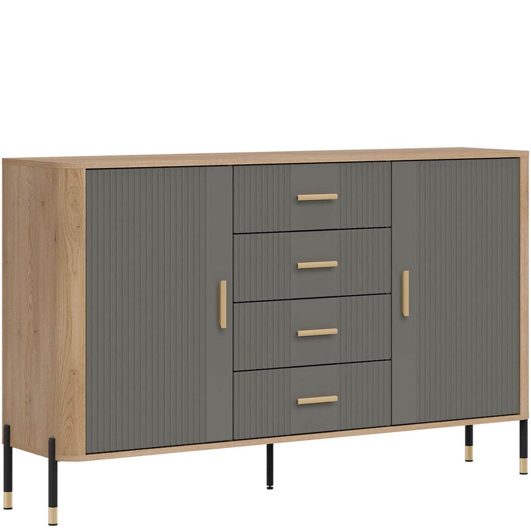 Фото вигляду зліва комода DANTE LIVEO DT09 дуб кремона торро / сірий / золоті ручки