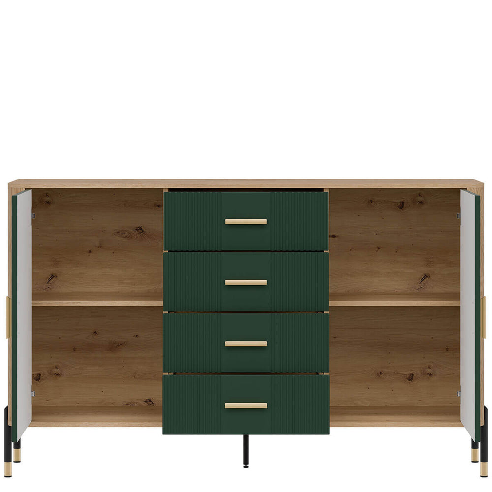 Фото наповнення комода DANTE LIVEO DT09 дуб кремона торро / зелений / золоті ручки