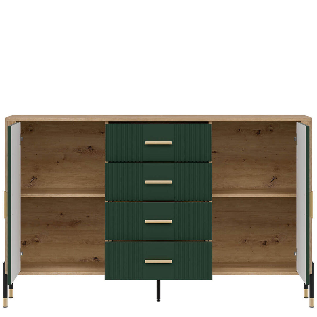Фото наповнення комода DANTE LIVEO DT09 дуб кремона торро / зелений / золоті ручки