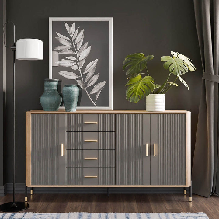 Фото комода DANTE LIVEO DT10 дуб кремона торро / сірий / золоті ручки в інтер'єрі