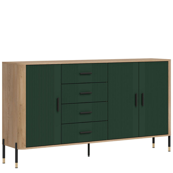 Фото вигляду зліва комода DANTE LIVEO DT10 дуб кремона торро / зелений / чорні ручки