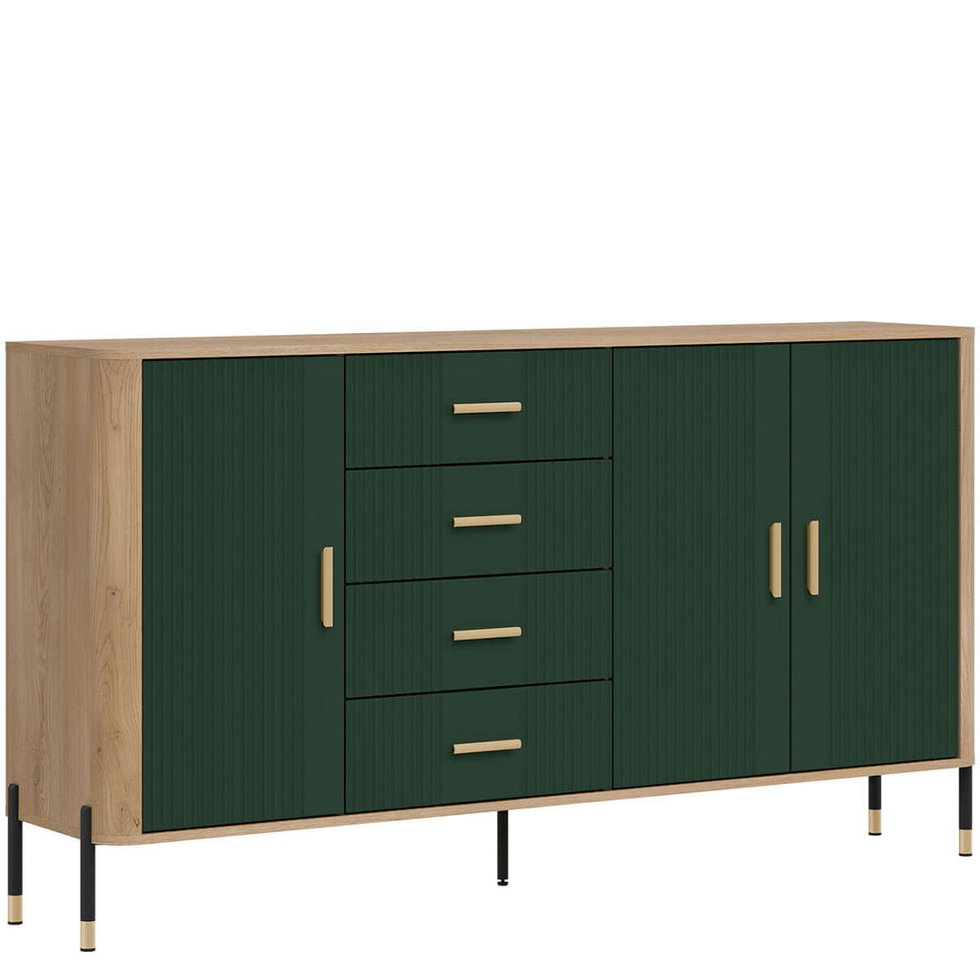 Фото вигляду зліва комода DANTE LIVEO DT10 дуб кремона торро / зелений / золоті ручки