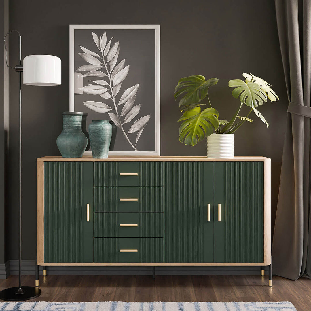 Фото комода DANTE LIVEO DT10 дуб кремона торро / зелений / золоті ручки в інтер'єрі
