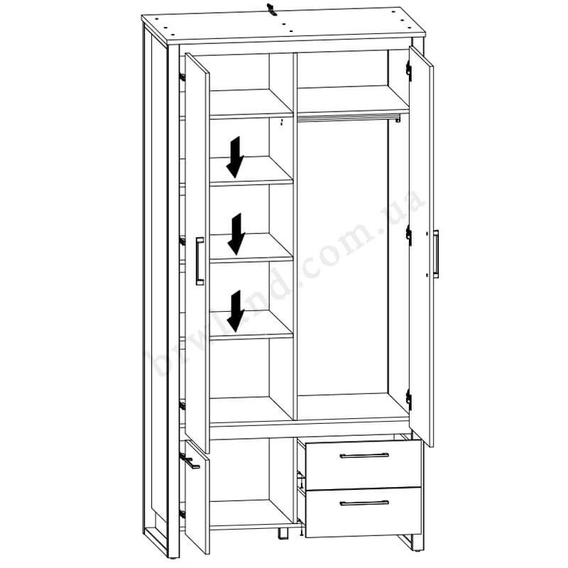 На фото схема наповнення комбінованої шафи DODSON BRW SZF3D2S_OPCJA1