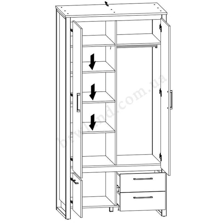 На фото схема наповнення комбінованої шафи DODSON BRW SZF3D2S_OPCJA1