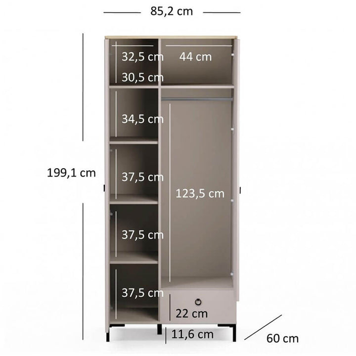 Фото розмірів шафи DOMINICA MEBELBOS 2D1S