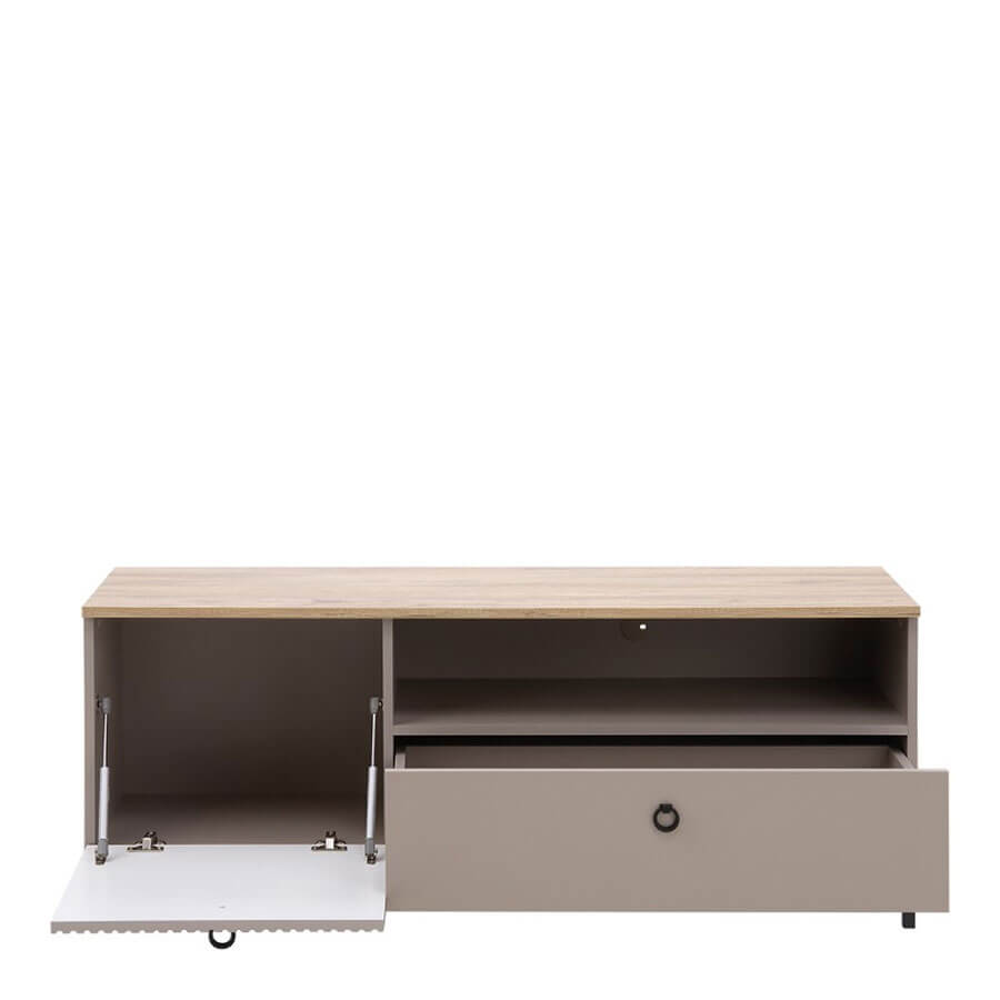 Фото вигляду спереду наповнення тумби під телевізор DOMINICA MEBELBOS 1K1S