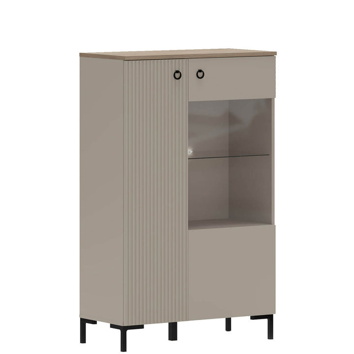 Фото вигляду збоку низької вітрини DOMINICA MEBELBOS 1D1W з додатковою підсвіткою