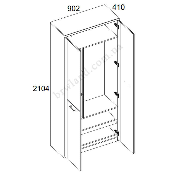 На фото схема наповнення шафи з дзеркалом 2D DOORSET MEBELBOS