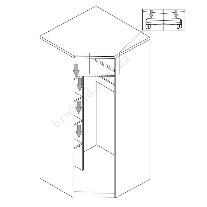 На фото схема наповнення кутової шафи DOORSET MEBELBOS 1D