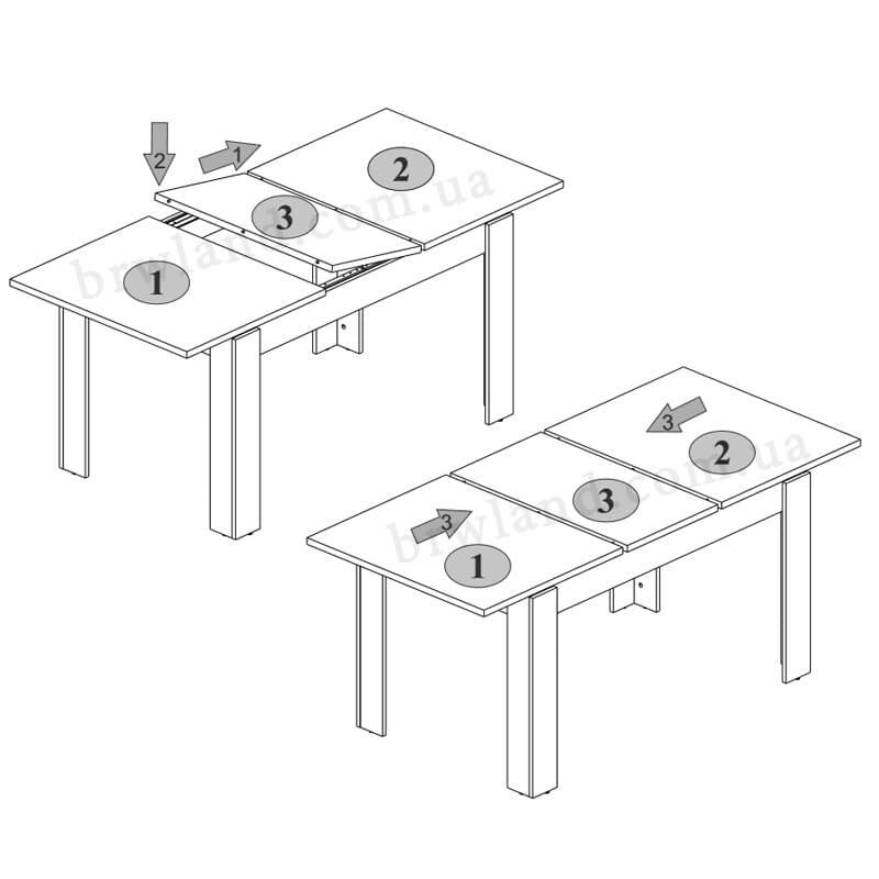 На фото схема розкладання обіднього столу 130/175 DOORSET MEBELBOS