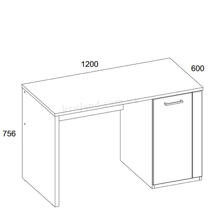 На фото схема письмового столу DOORSET MEBELBOS 1D/120 з розмірами