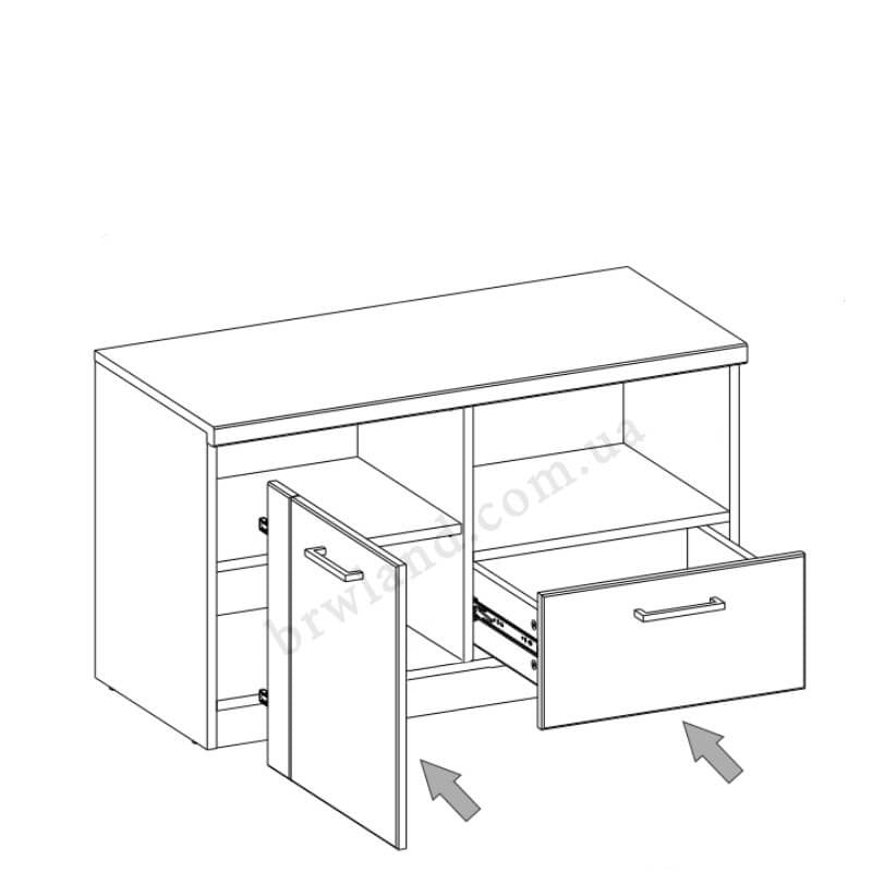 На фото схема наповнення тумби для взуття DOORSET MEBELBOS 1D1S