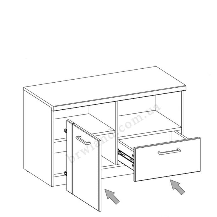 На фото схема наповнення тумби для взуття DOORSET MEBELBOS 1D1S