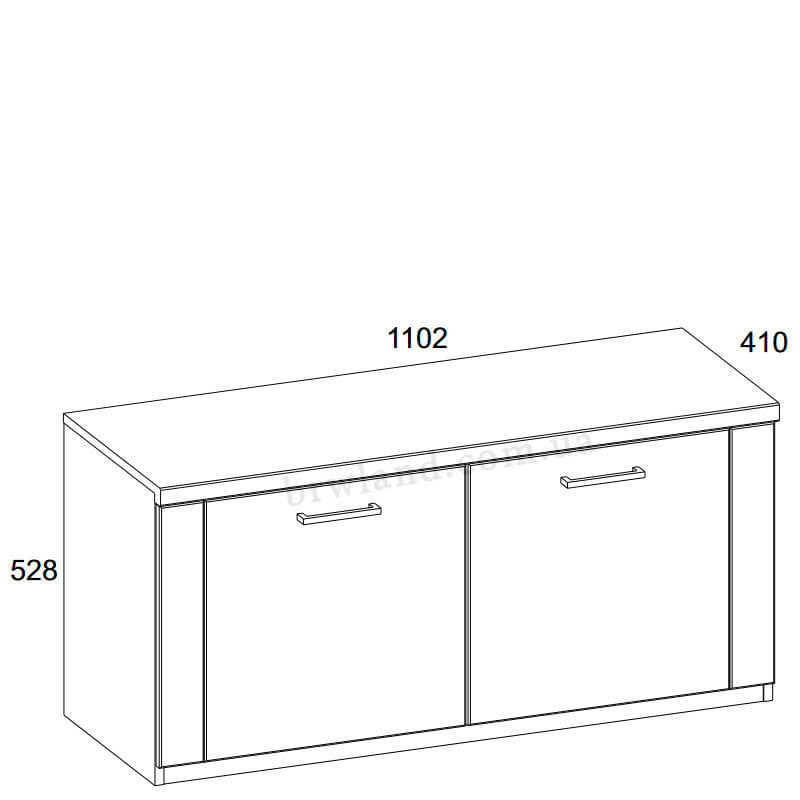 На фото схема тумби для взуття DOORSET MEBELBOS 2D з розмірами