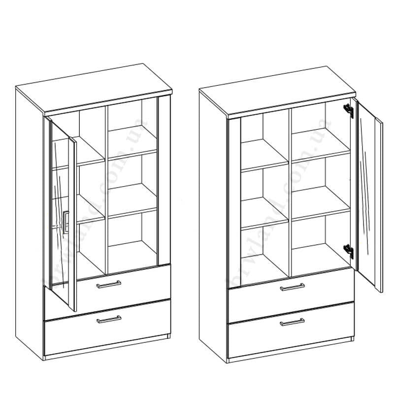 На фото схеми збирання низької вітрини DOORSET MEBELBOS 1W2S