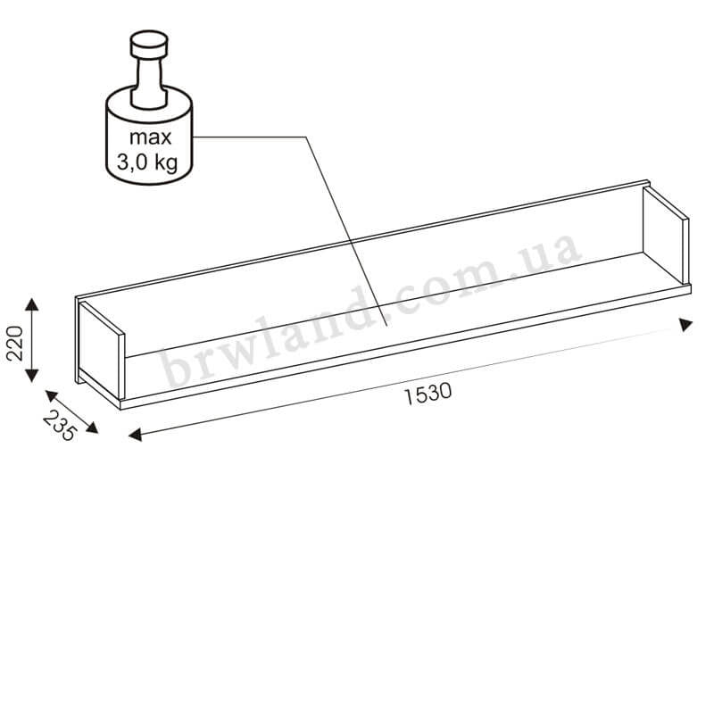 На фото схема з розмірами полиці DORIAN LIVEO DN10