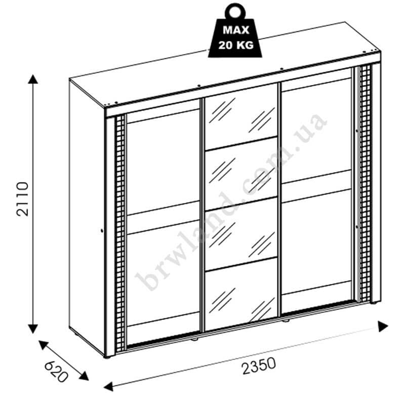 На фото схема із розмірами шафи-купе DORIAN LIVEO DN13