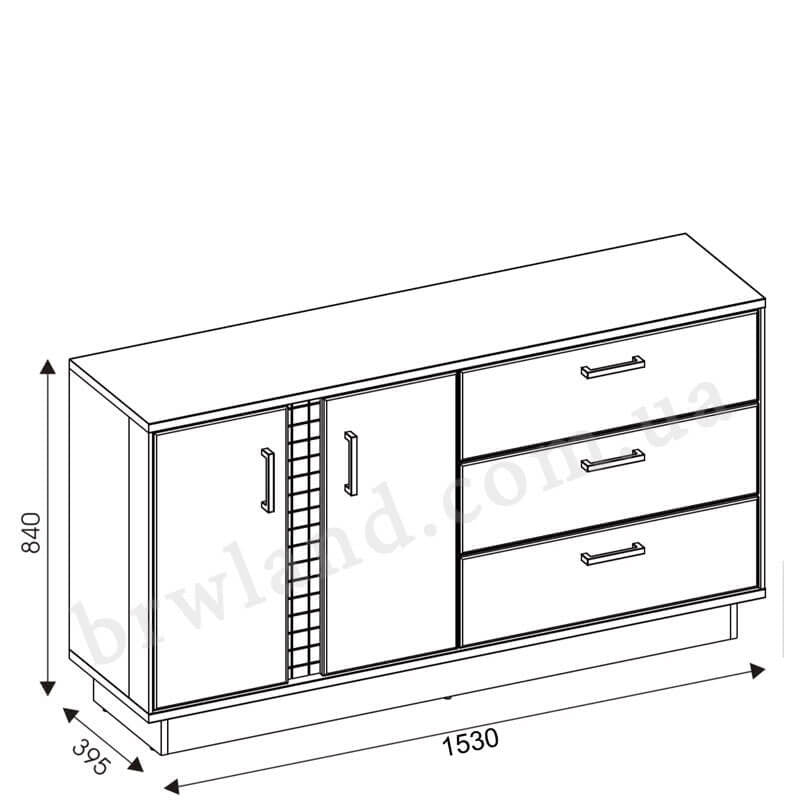 На фото схема із розмірами комоду DORIAN LIVEO DN3
