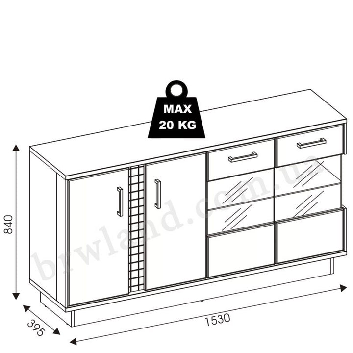 На фото схема з розмірами буфету DORIAN LIVEO DN4