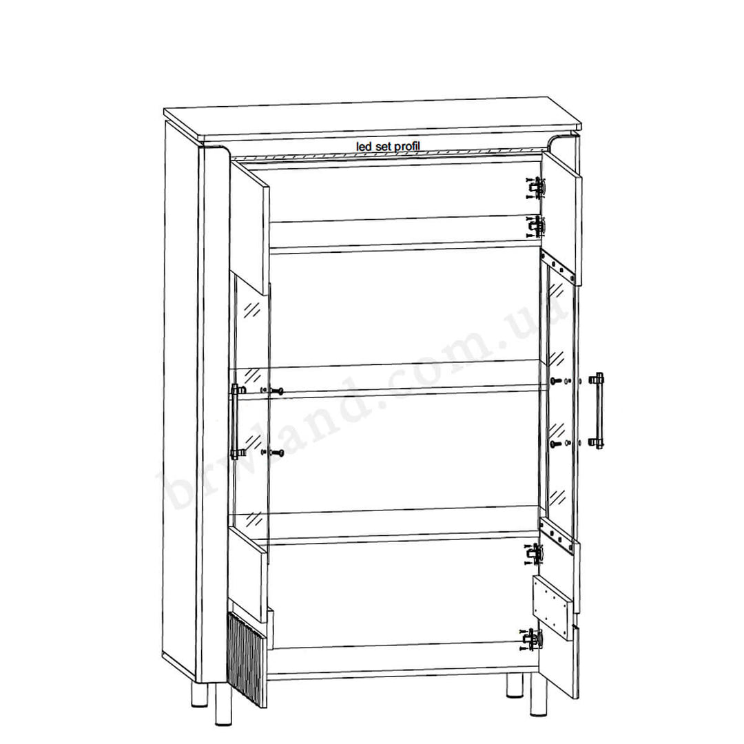 Фото схеми наповнення низької вітрини стінки ЕЛЕГАНТ БРВ з підсвіткою