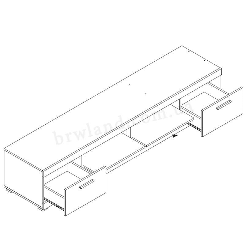 На фото схема наповнення тумби ТВ меблів для вітальні ЕЛІЯ БРВ-Україна