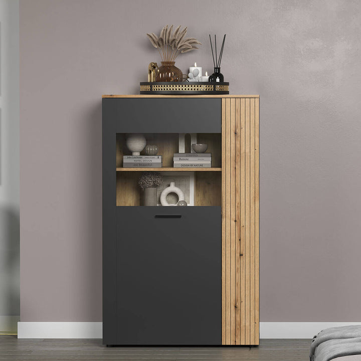 Фото вигляду спереду низької вітрини ESTEBAN MEBELBOS 1D1W в інтер'єрі