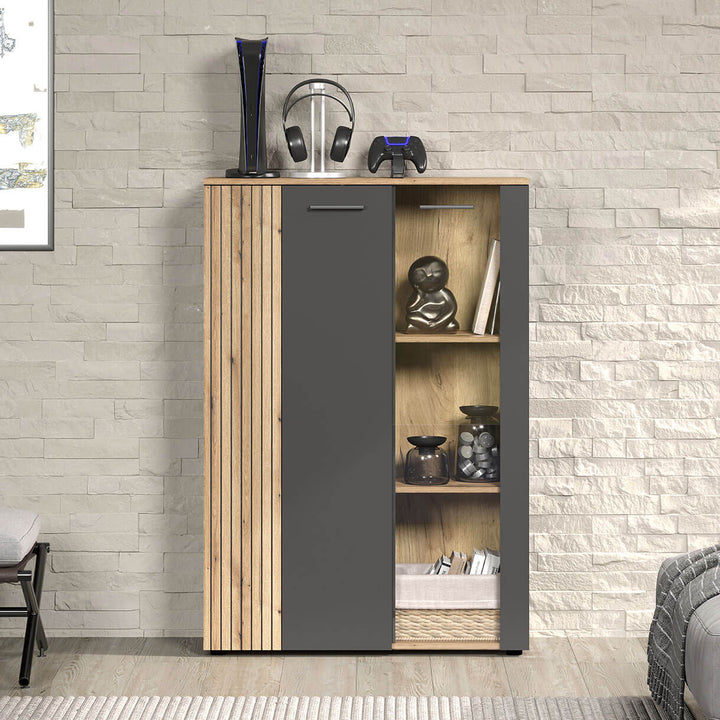 Фото вигляду спереду низької вітрини ESTEBAN MEBELBOS 2D1W в інтер'єрі