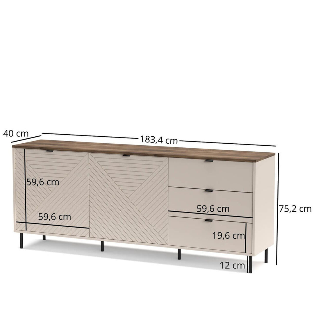 Фото розмірів комода EVO MEBELBOS 2D3S