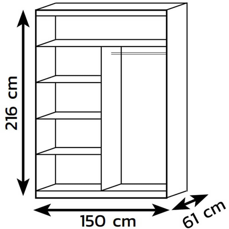 На фото схема наповнення та розмірів шафи-купе FADO LIVEO 150 (білий)