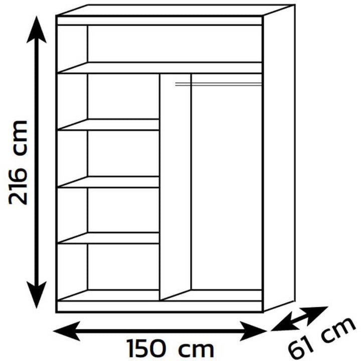 На фото схема наповнення та розмірів шафи-купе FADO LIVEO 150 (білий)