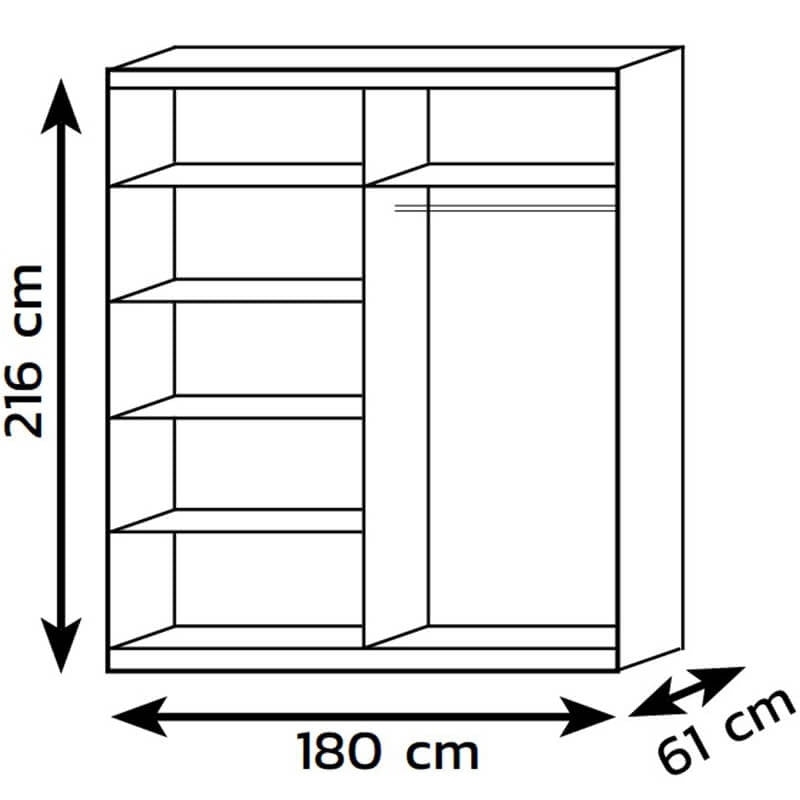 На фото схема наповнення та розмірів шафи-купе FADO LIVEO 180 горіх селект