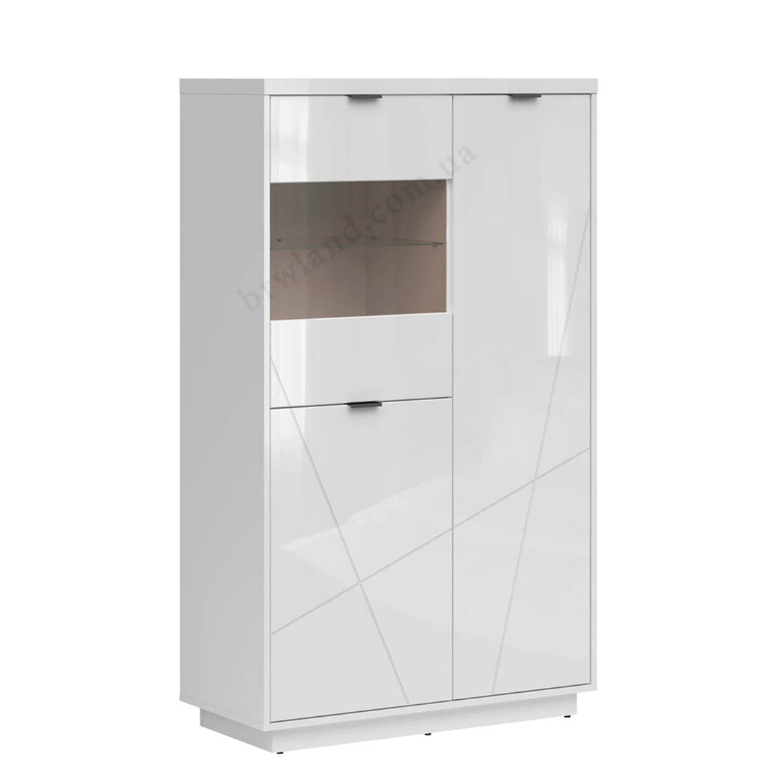 Фото вигляду збоку вітрини FORN BRW REG2D1W білий глянець