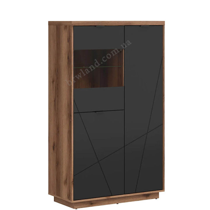 Фото вигляду збоку вітрини FORN BRW REG2D1W дуб делано темний / чорний