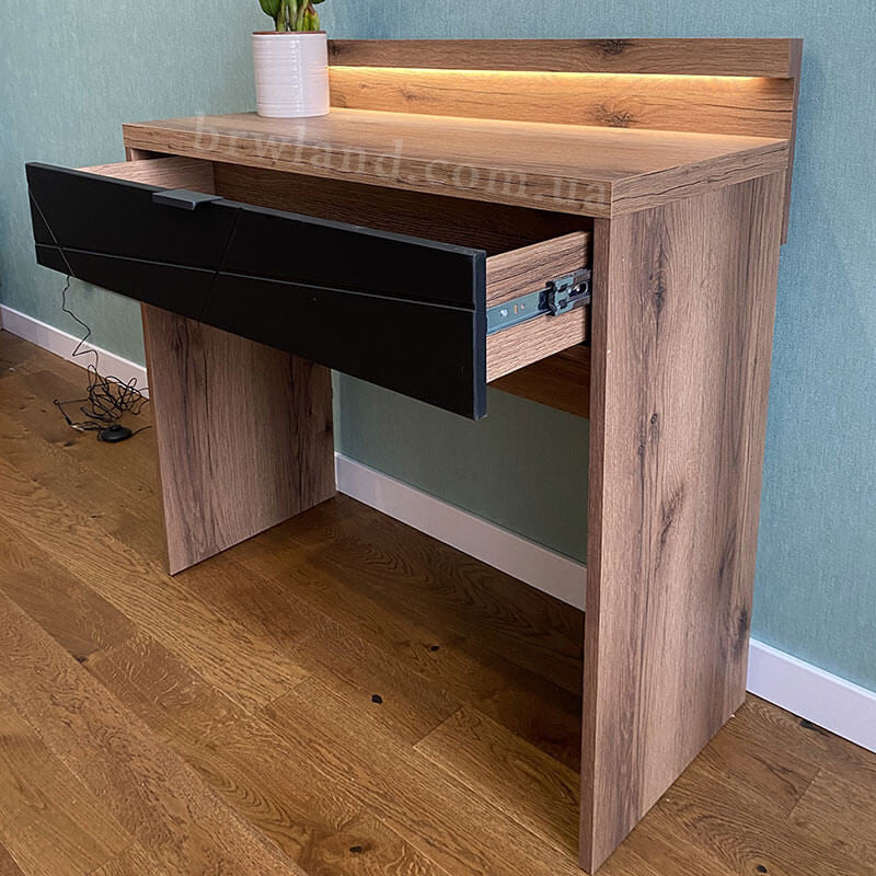 Фото наполнения туалетного столика с подсветкой FORN BRW TOL1S+OSW дуб делано темный / черный