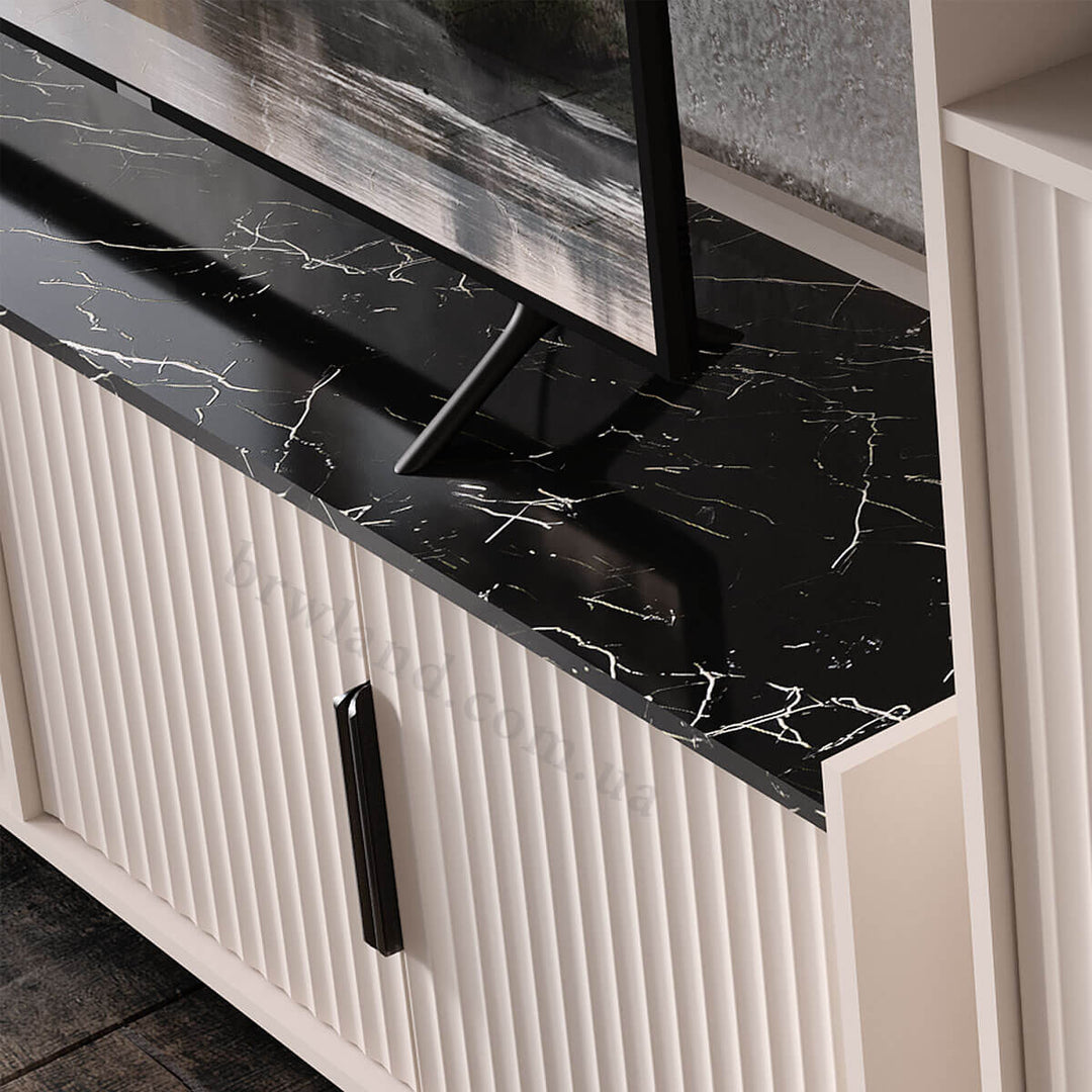 Фото стільниці тумби під телевізор ФРЕСКО БРВ RTV2D2S кашемір / темний мармур