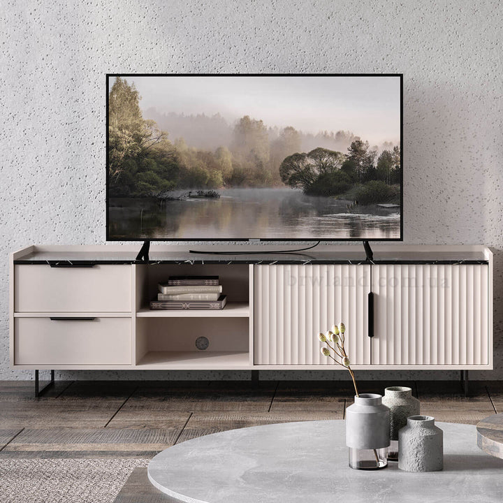 Фото тумби під телевізор ФРЕСКО БРВ RTV2D2S кашемір / темний в інтер'єрімармур