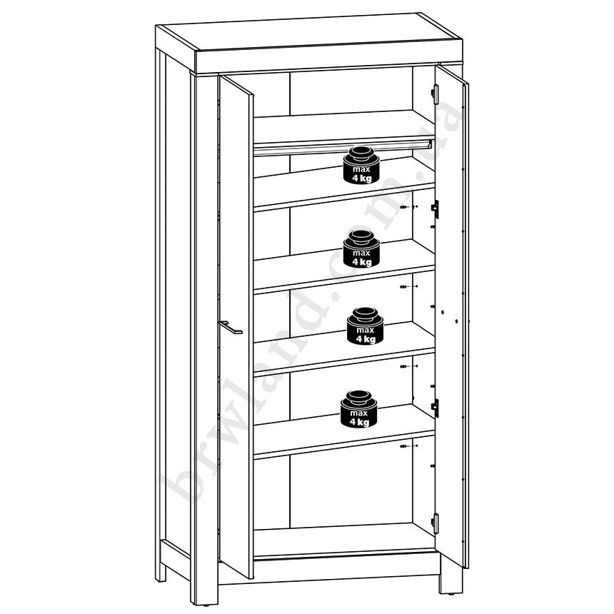 Фото схеми шафи з полицями GENT SZF2D/20/10_OPCJA BRW
