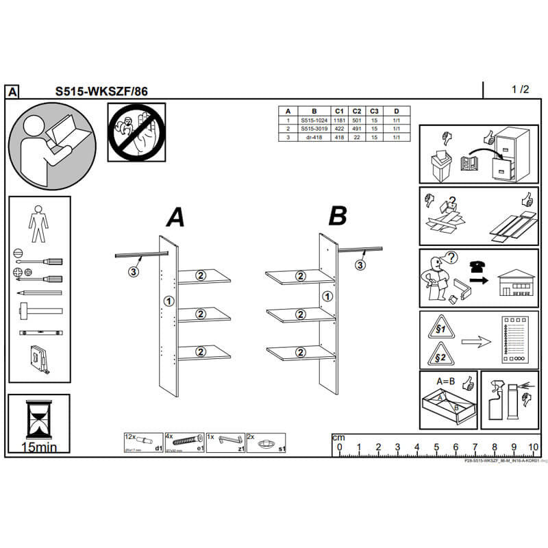 На фото схема наповнення комбінованої шафи HESEN BRW SZF2D1S+WKSZF/86 (1 із 2)