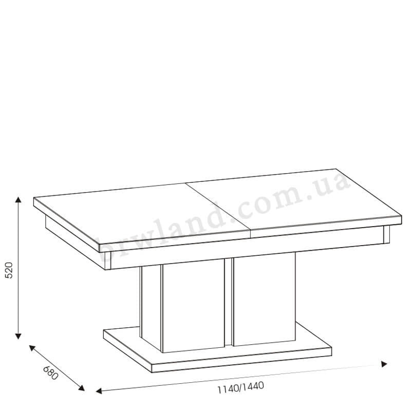На фото схема із розмірами журнального столика IVO LIVEO IV12