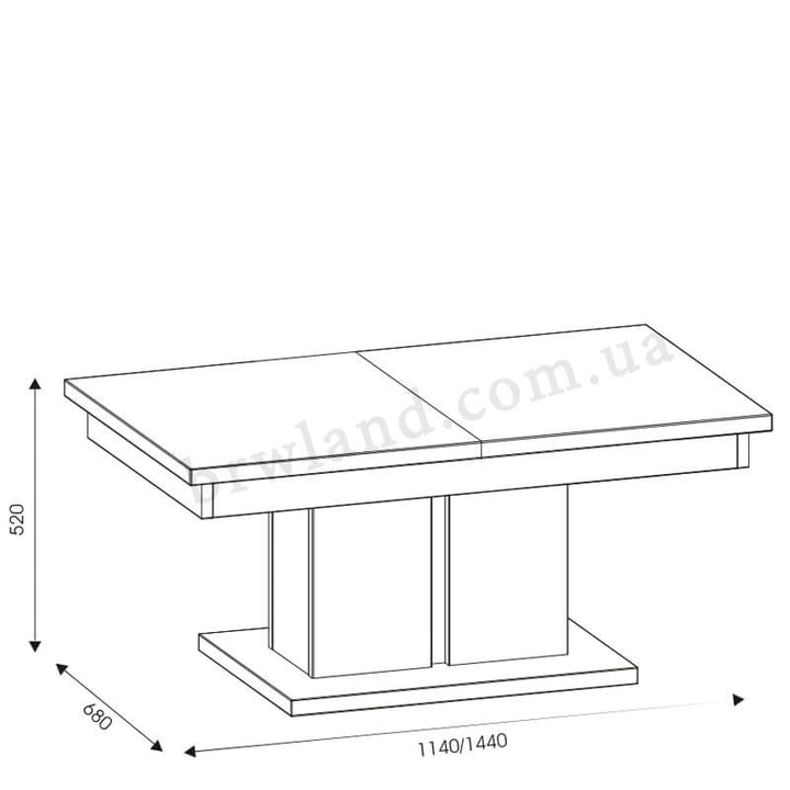 На фото схема із розмірами журнального столика IVO LIVEO IV12