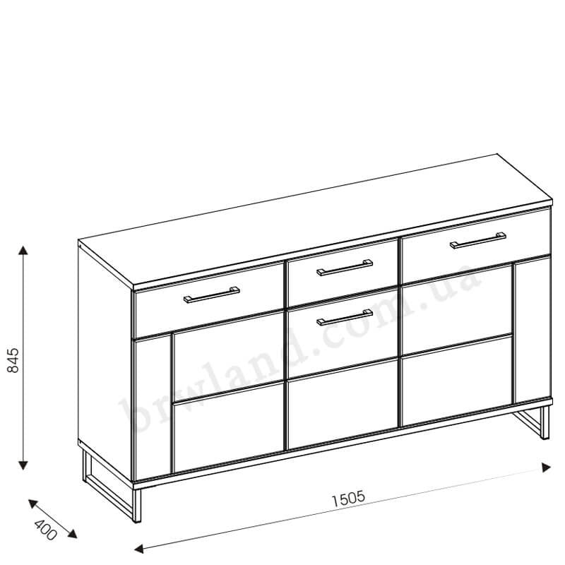 На фото схема із розмірами комода IVO LIVEO IV3