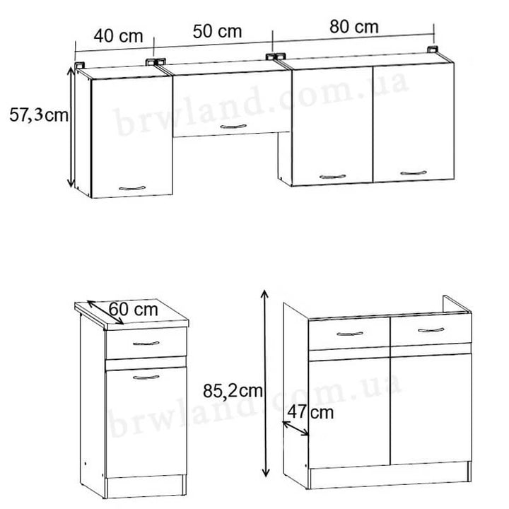 На фото схема із розмірами кухонного гарнітуру JUNONA LINE 170 ZBL BRW сонома
