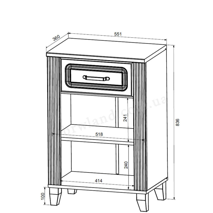 Фото схеми з розмірами тумби  передпокою КАНДІ БРВ