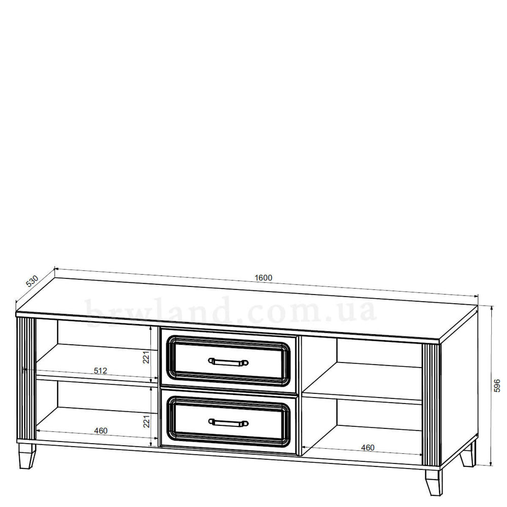 Фото схеми з розмірами тумби під телевізор КАНДІ БРВ RTV2D2S