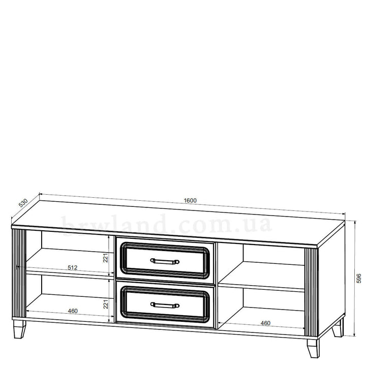 Фото схеми з розмірами тумби під телевізор КАНДІ БРВ RTV2D2S