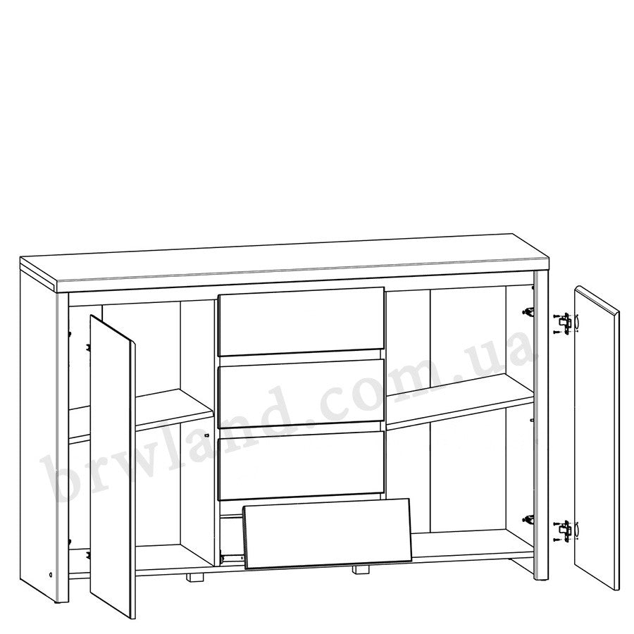 На фото схема наповнення комоду KOM2D4S КАСПІАН БРВ сонома