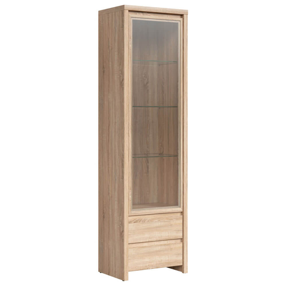Фото вигляду збоку вітрини KASPIAN REG1W2S BRW дуб сонома